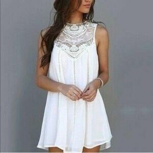 LEO ROSI Women's White Crochet Top Sleeveless Mini Dress